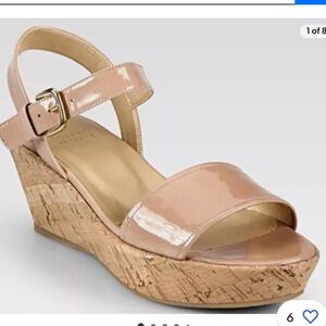 Stuart Weitzman patent leather and cork sandals